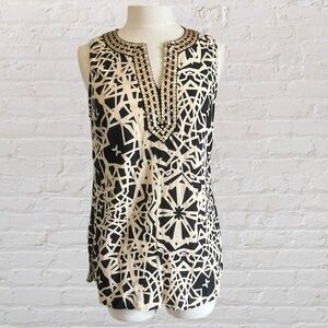 Vintage Susan Bristol black and cream sleeveless top with sequin details